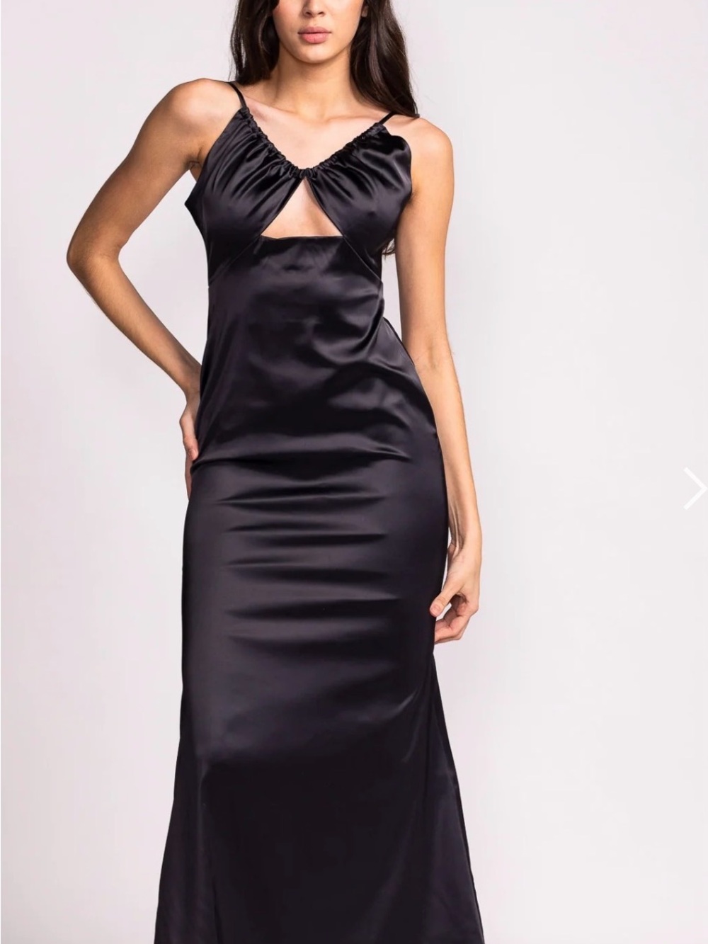 Pink Martini Black Satin Maxi Dress with Front Cutout